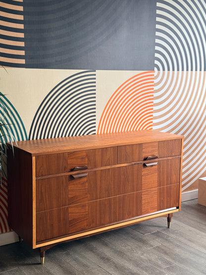 Vintage Mid-Century Walnut 6 Drawer  Dresser