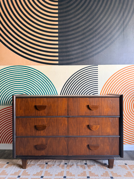 Vintage Walnut 6 Drawer Dresser