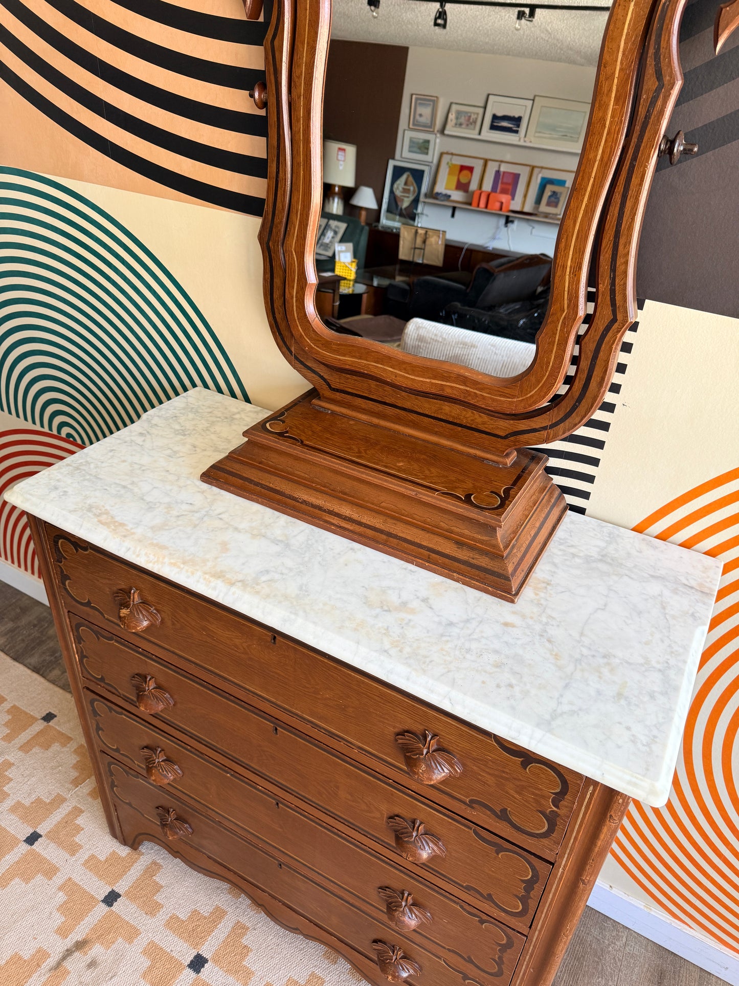 Antique Marble Slab Top Dresser with Acorn Handles