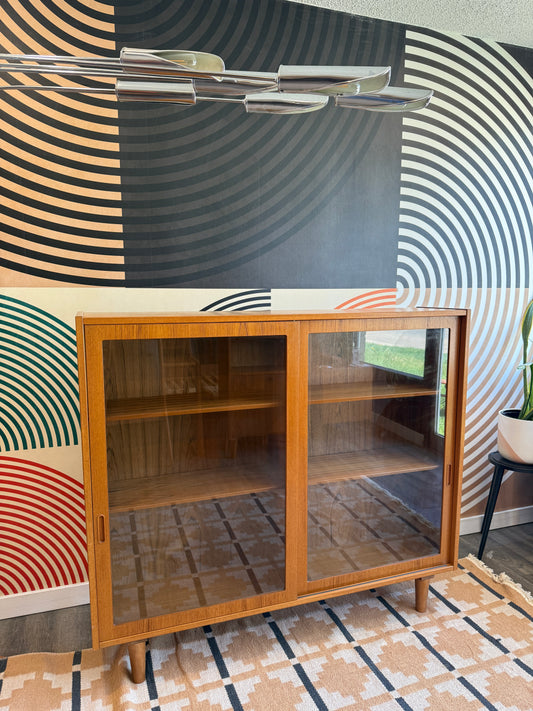 Tall Vintage Teak and Glass Cabinet