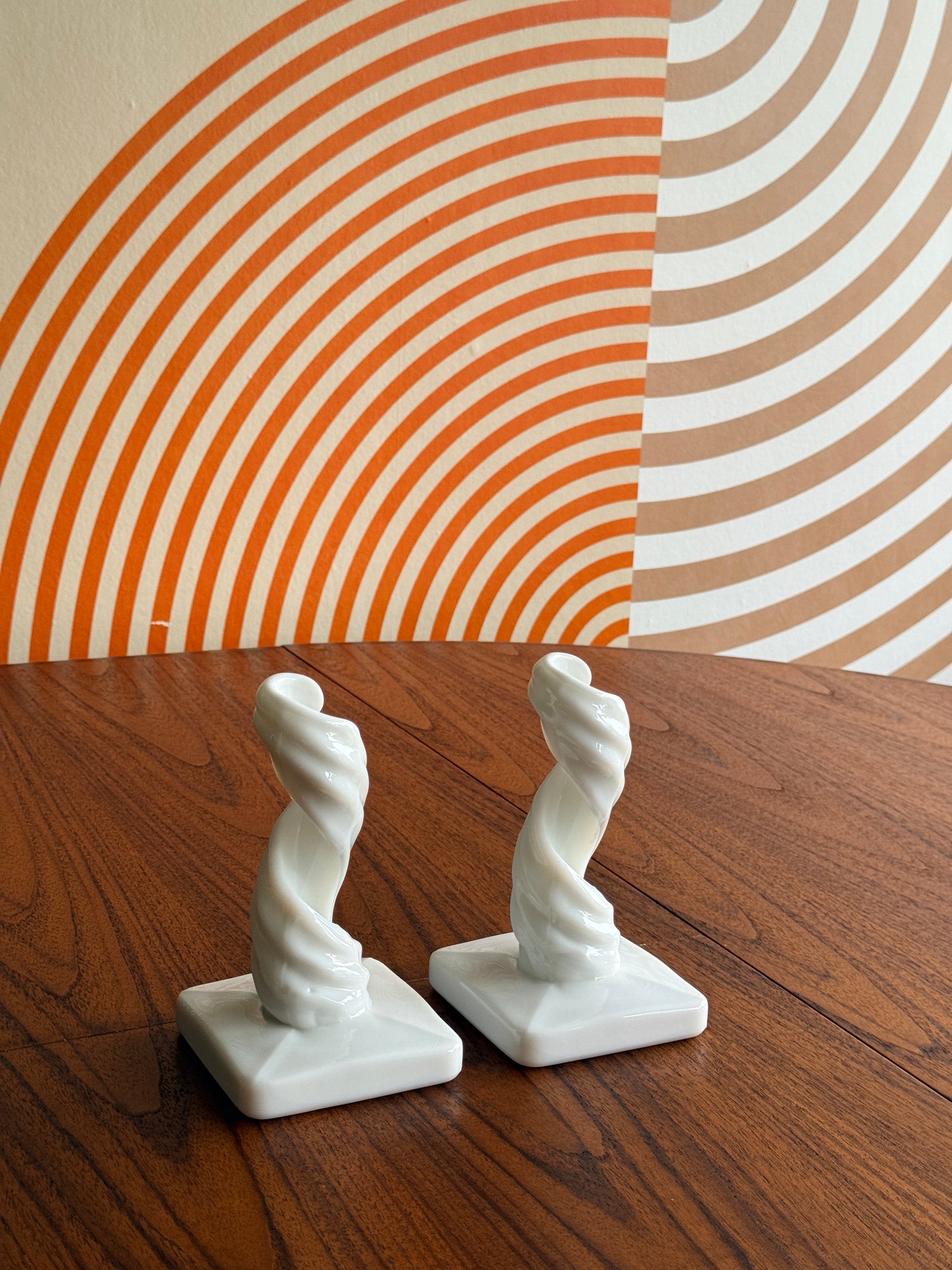 Vintage 1960's Westmoreland Milk Glass Spiral Candle Holders