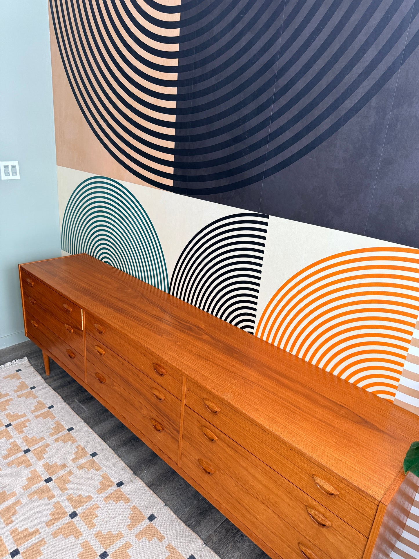 Vintage Teak 9 Drawer Dresser