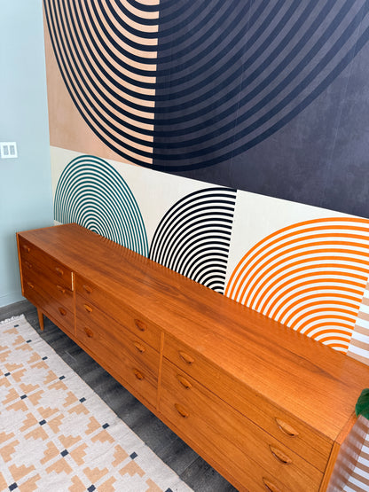 Vintage Teak 9 Drawer Dresser