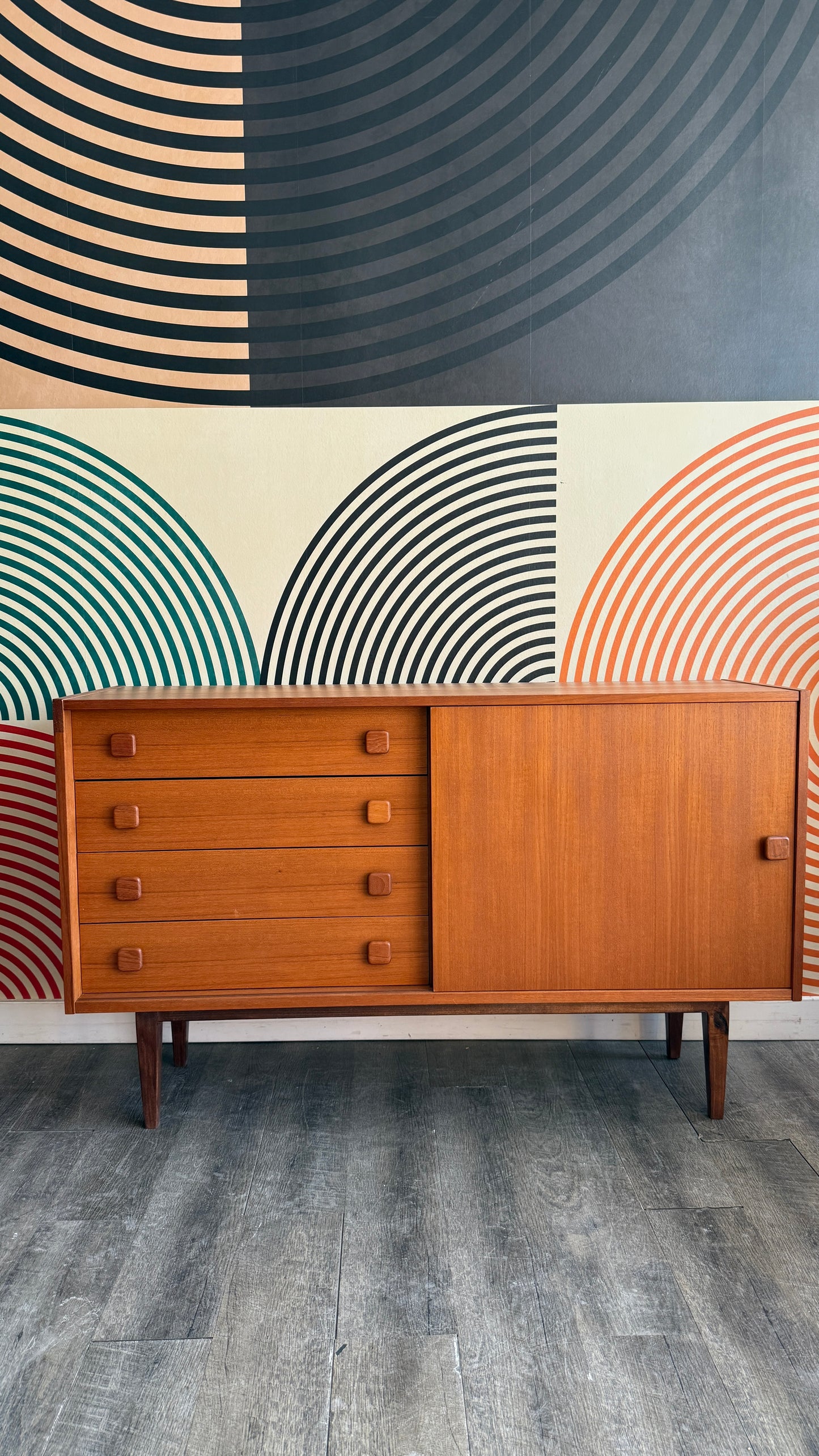 Petite Vintage Teak Sideboard on Custom Base
