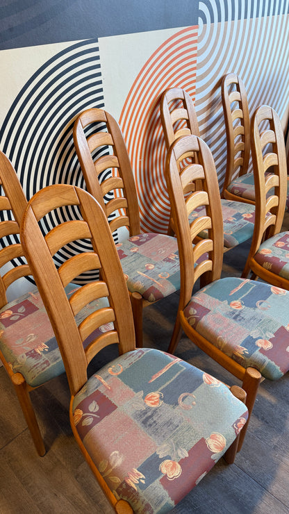 Set of 8 Solid Teak High-back Dining Chairs