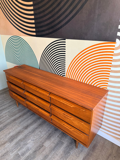 Vintage Walnut 9 Drawer Dresser