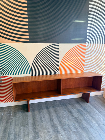 Vintage Teak Low Bookcase / Console w/ Glass Doors