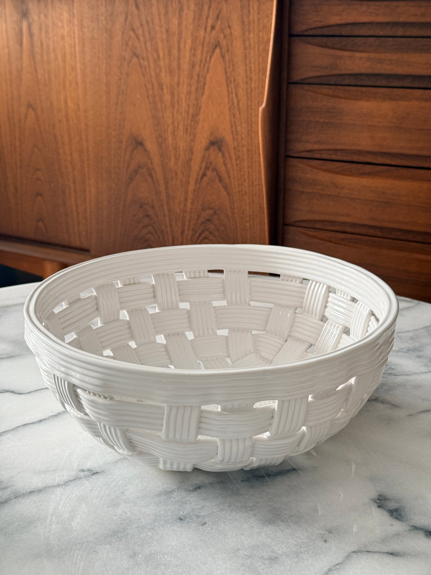 Vintage PCCW White Basket Weave Pottery 12” Large Bowl Made Slovenia