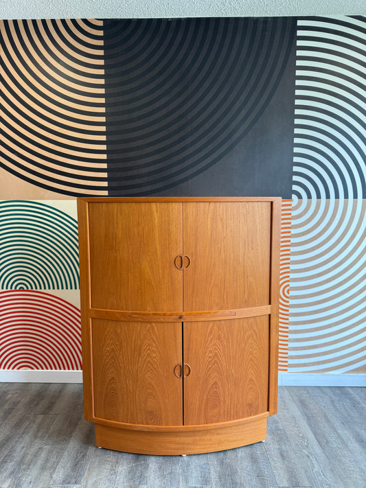 RARE Danish Teak Tambour Door Corner Bar Cabinet