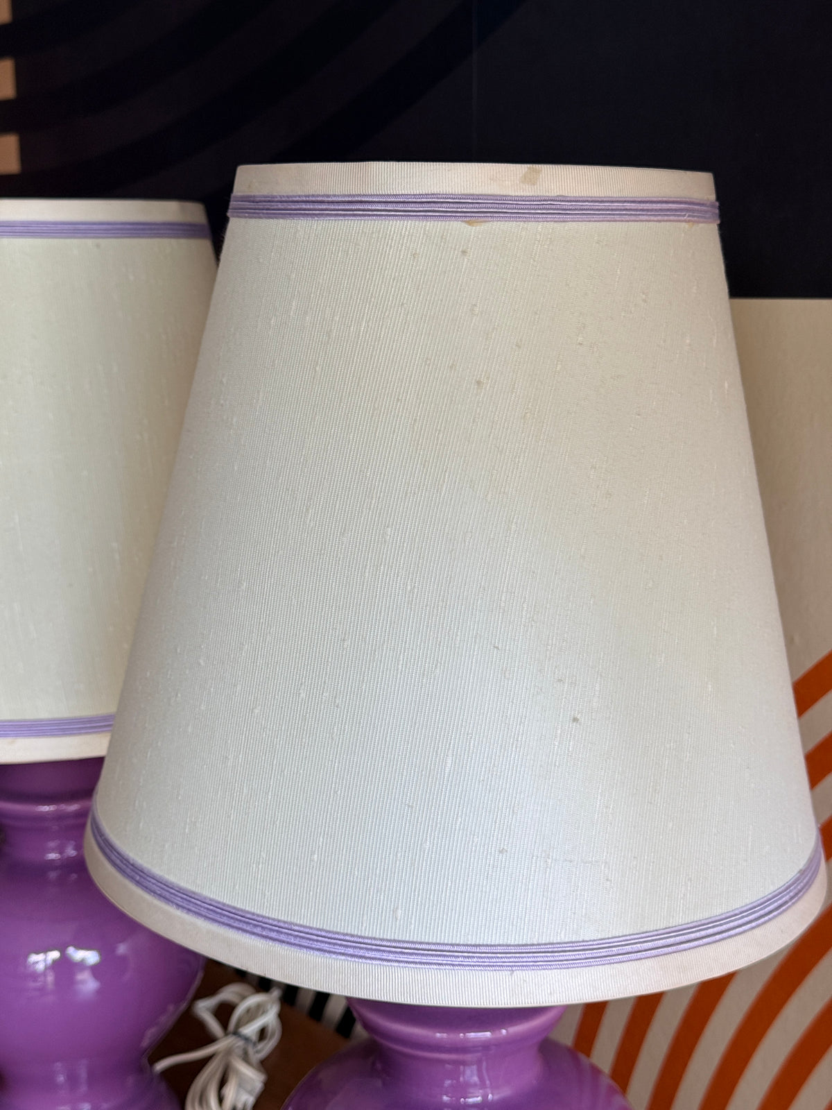 Pair of Vintage 1950s-1960s Lilac Ceramic Table Lamps