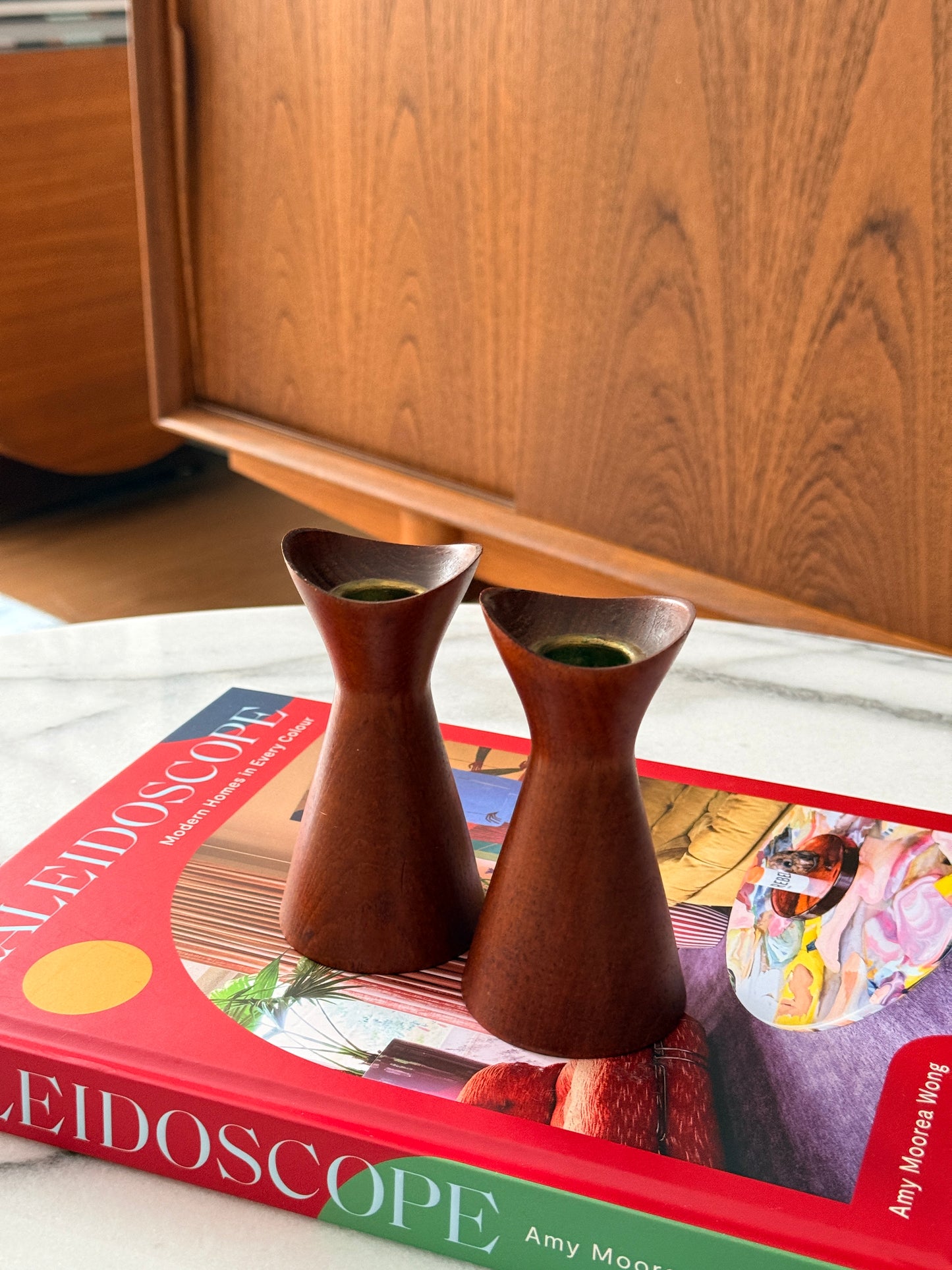 Pair of Danish Teak Candle Holders