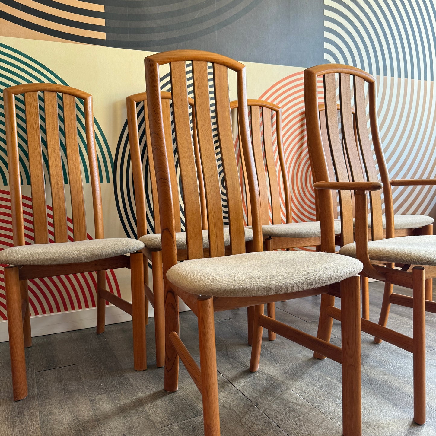 Set of 6 Vintage Danish High-back Teak Dining Chairs