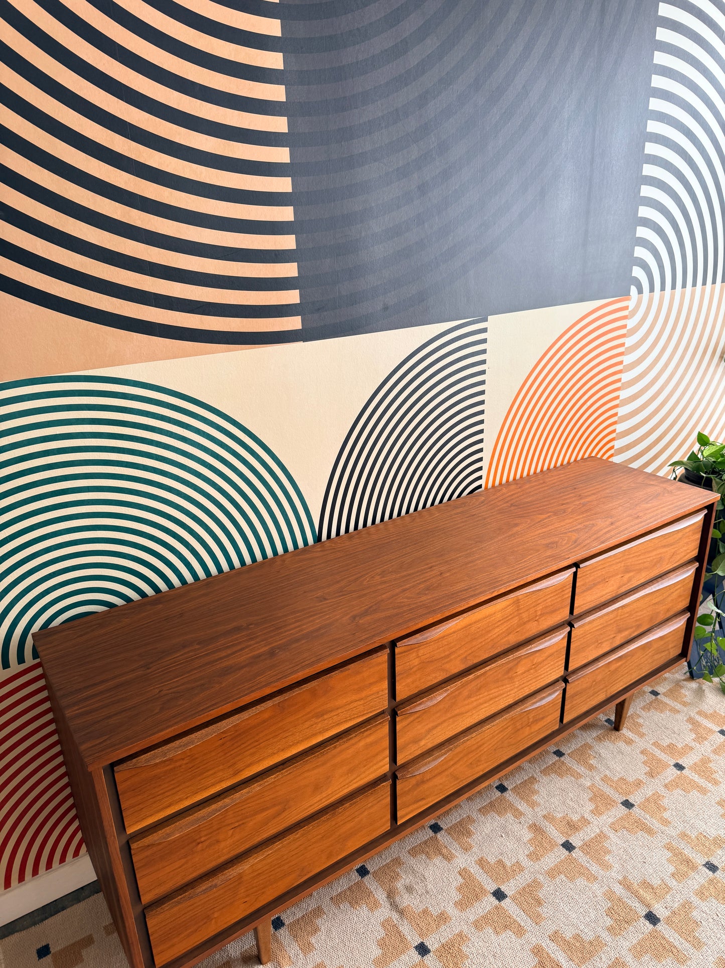 Mid-Century Walnut 9-Drawer Dresser