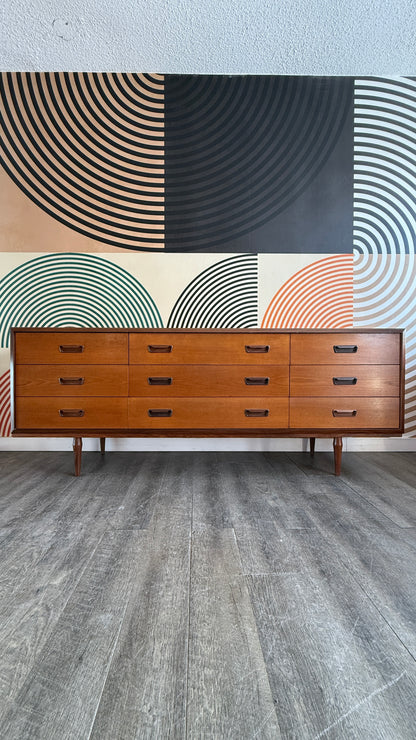 Vintage RS Associates Teak 9 Drawer Dresser