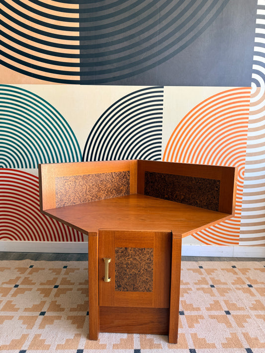 Vintage RS Associates Corner Cabinet with Burlwood Detail