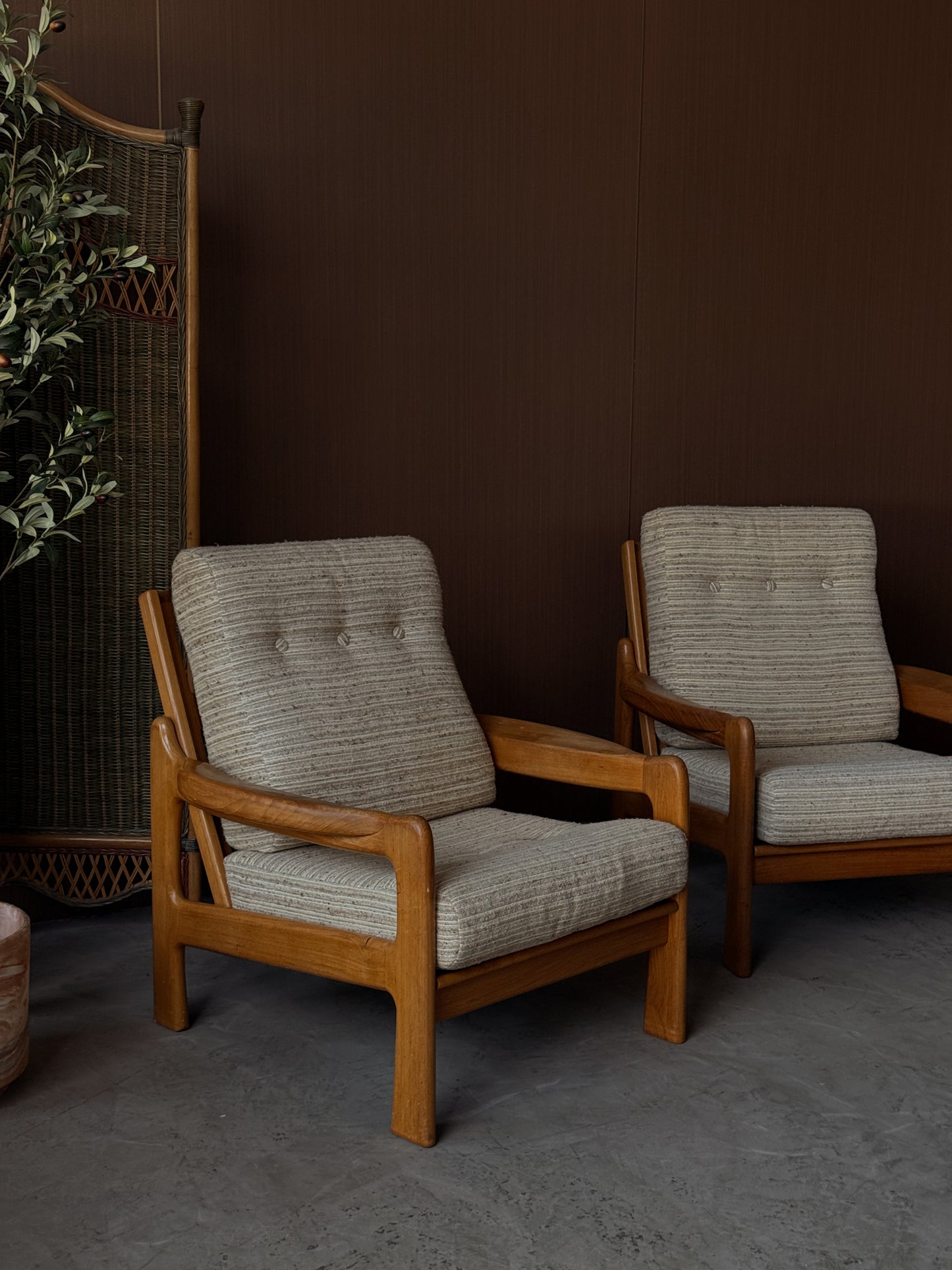 Vintage MCM Solid Teak Lounge Chairs