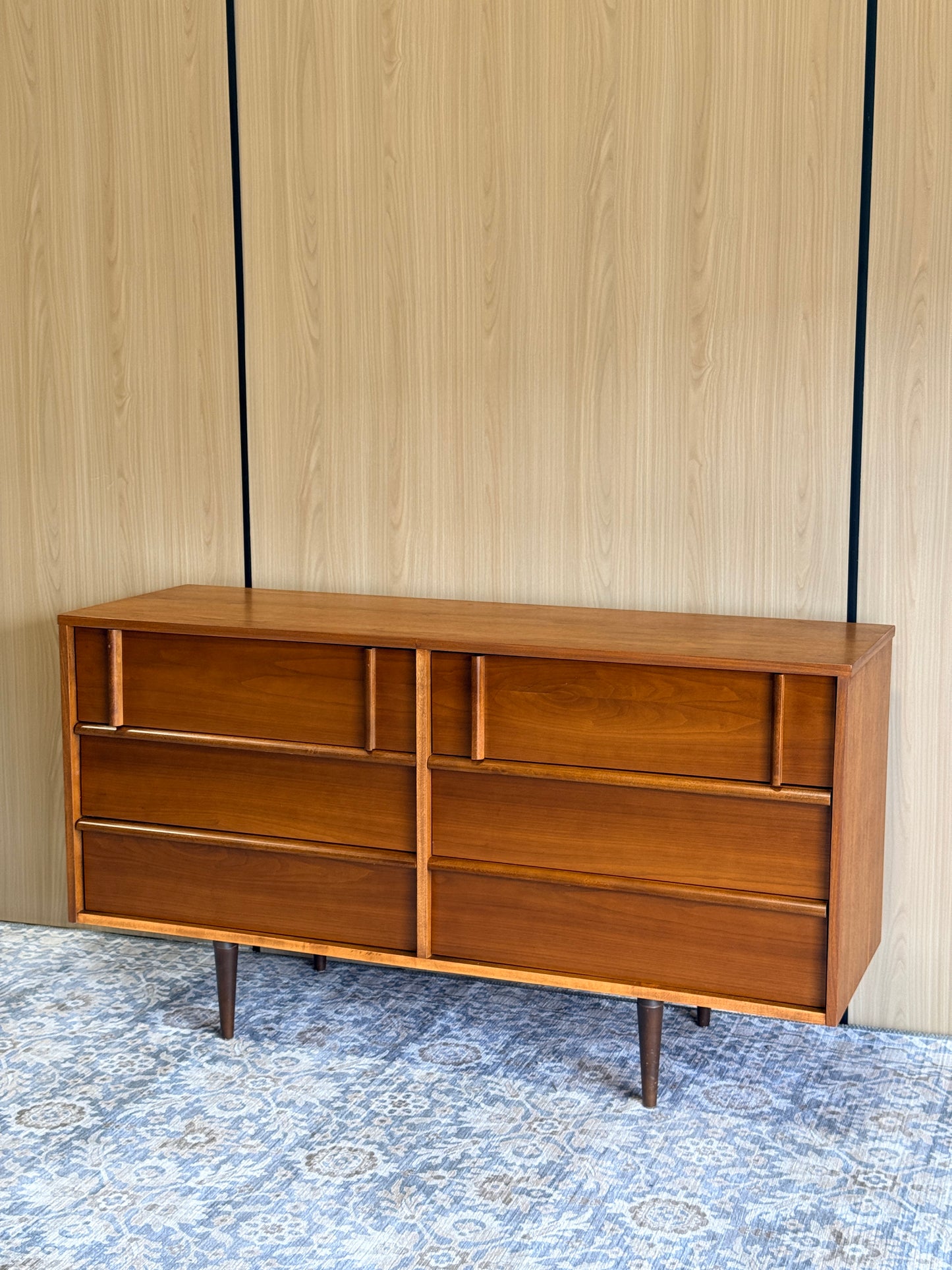 Vintage Walnut 6 Drawer Dresser