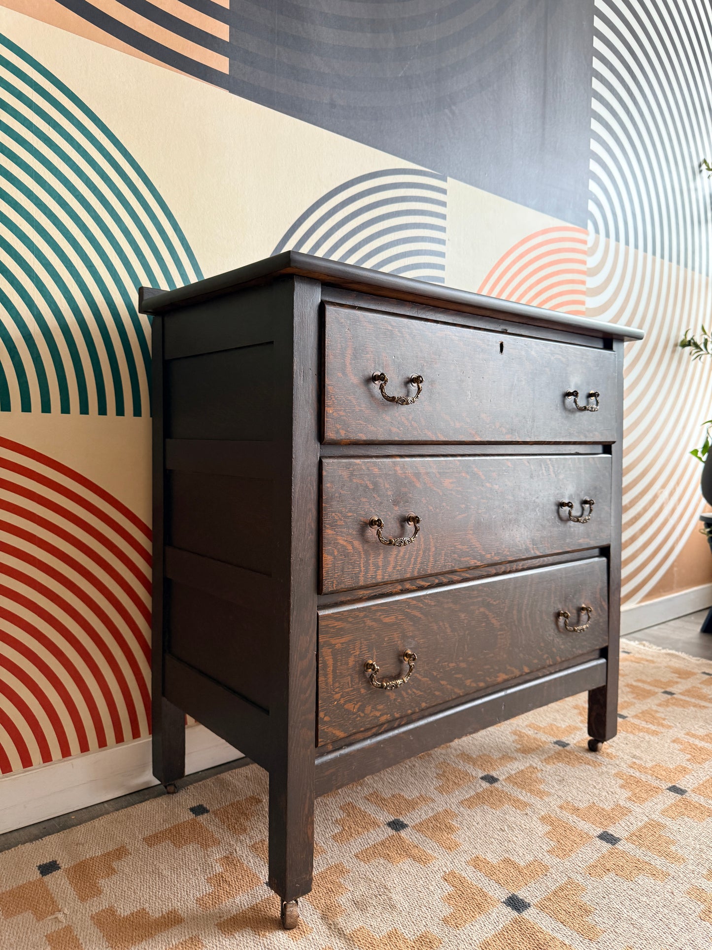 Antique 3-Drawer Dresser with Tiger Pattern Finish