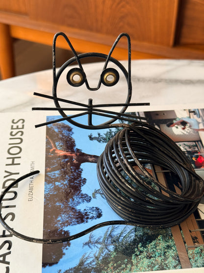 Vintage Coiled Black Wire Cat Letter Holder/Card Holder