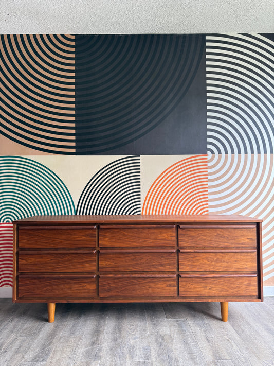 Vintage Walnut 9 Drawer Dresser