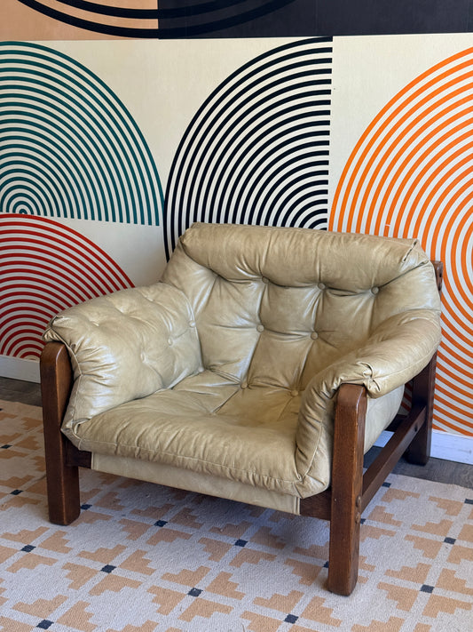 1970s  Naugahyde Leather Armchair and Ottoman in Style of Percival Lafer