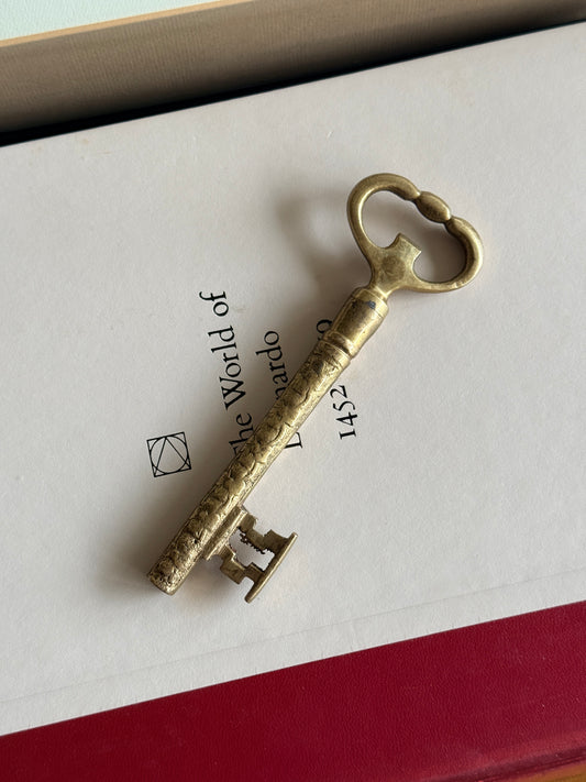Vintage Brass Skeleton Key Bottle Opener with a Hidden Corkscrew