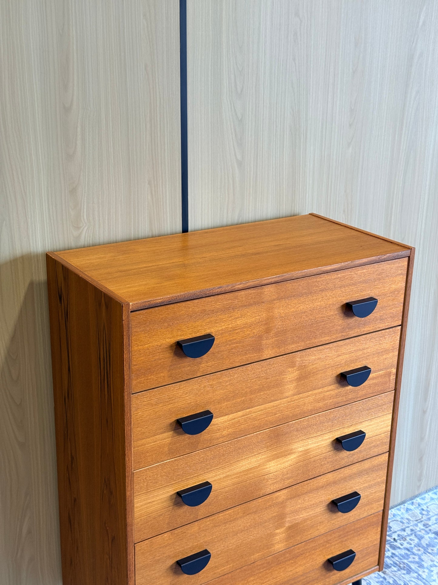 Vintage Teak Tallboy on Metal Legs