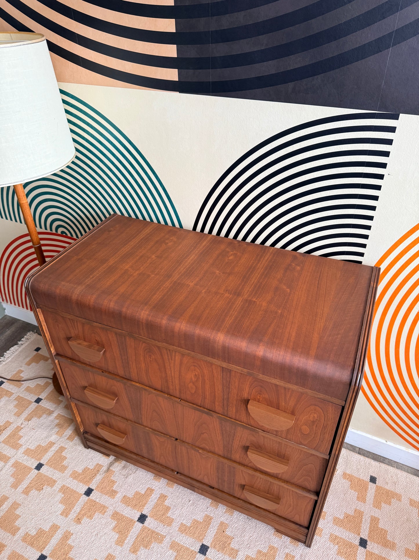 Art Deco Waterfall Walnut 3-Drawer Dresser