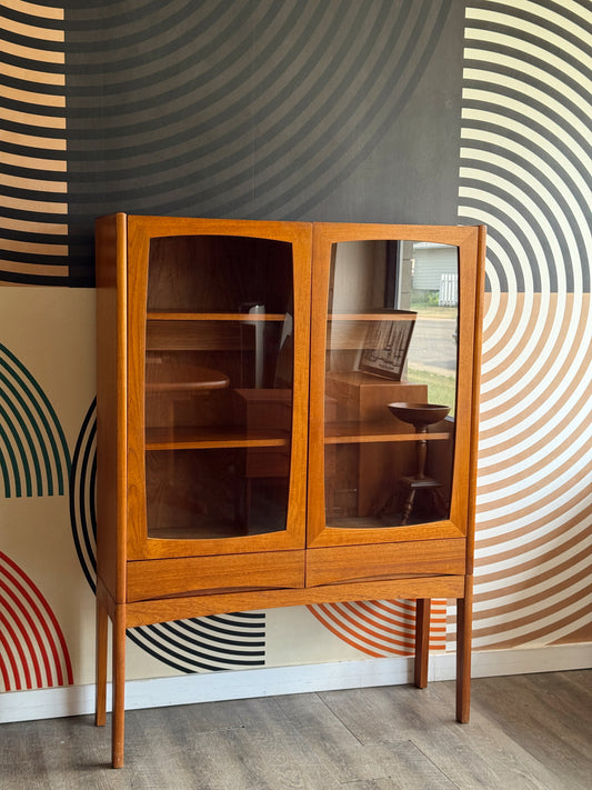 Tall Vintage Teak Curio Cabinet