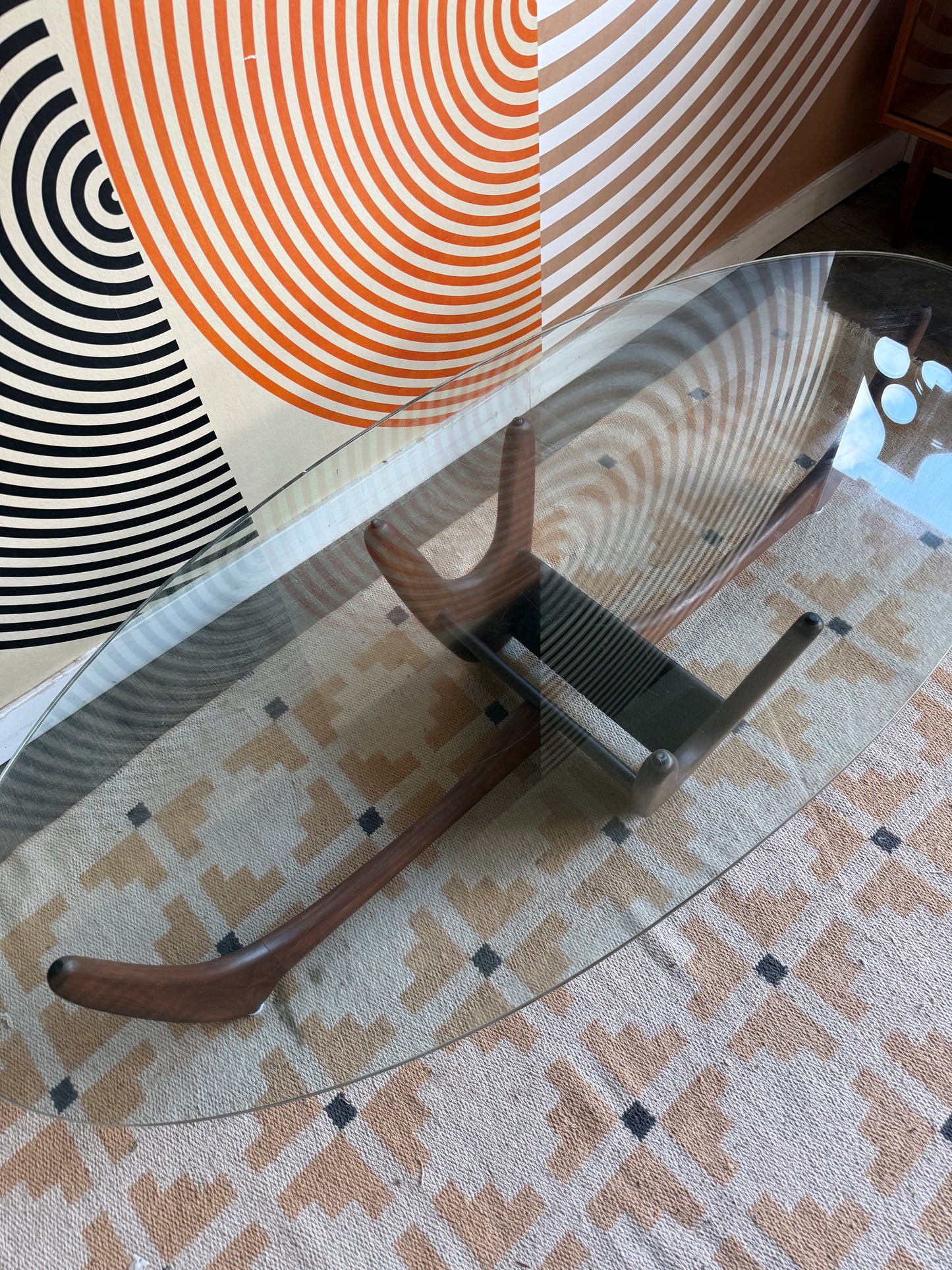 Sculptural Walnut Glass Coffee Table