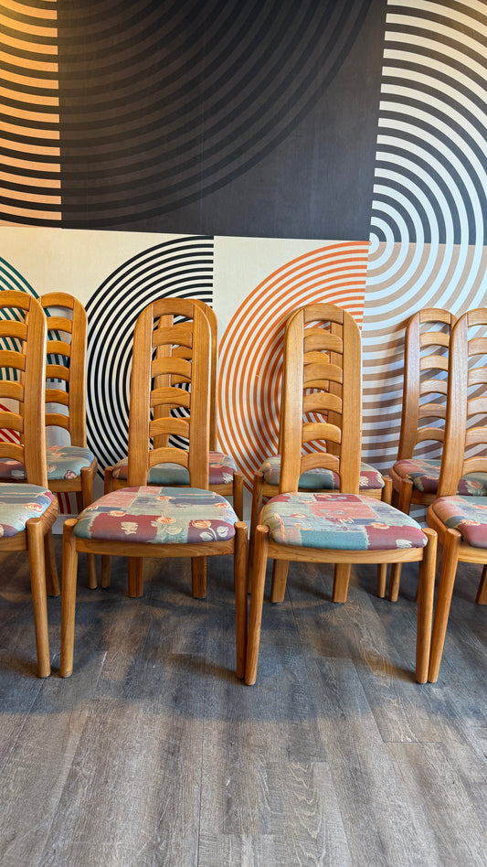 Set of 8 Solid Teak High-back Dining Chairs