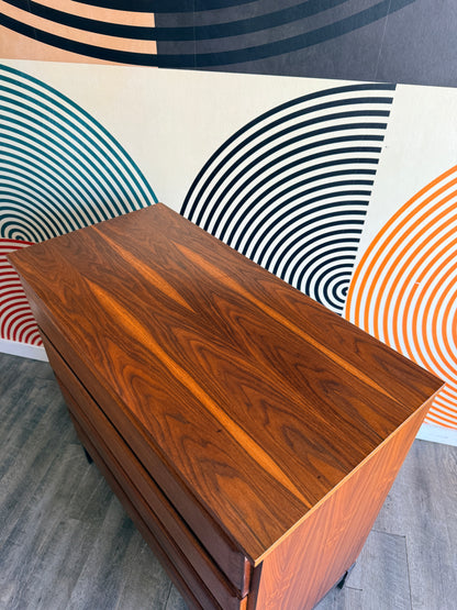 Vintage Walnut 4 Drawer Tallboy Dresser