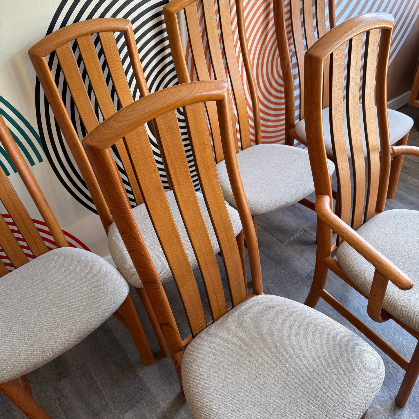 Set of 6 Vintage Danish High-back Teak Dining Chairs