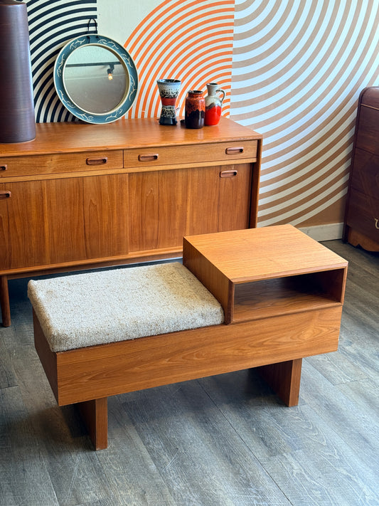 Vintage MCM Teak Telephone Bench with Storage