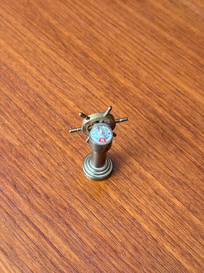 Vintage Miniature Brass Nautical Ship Wheel with Compass