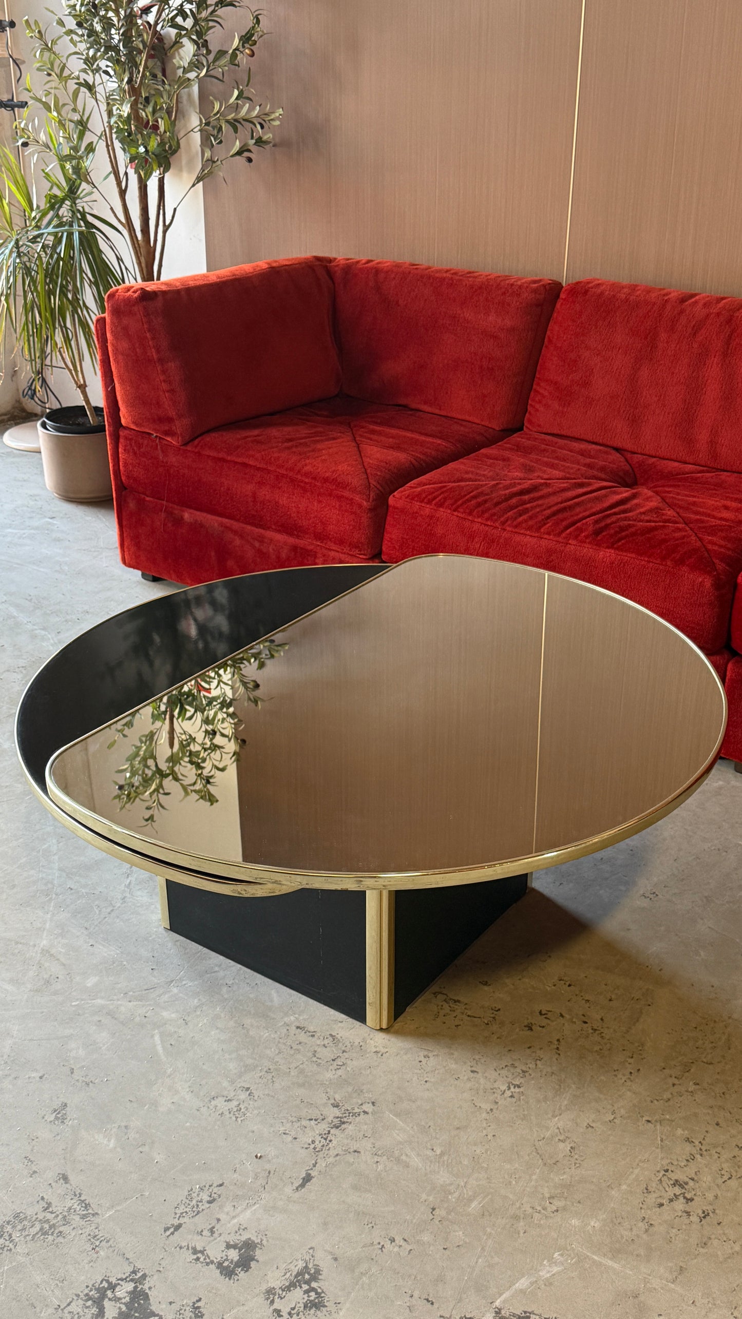 Vintage Rotating Brass & Glass Coffee Table