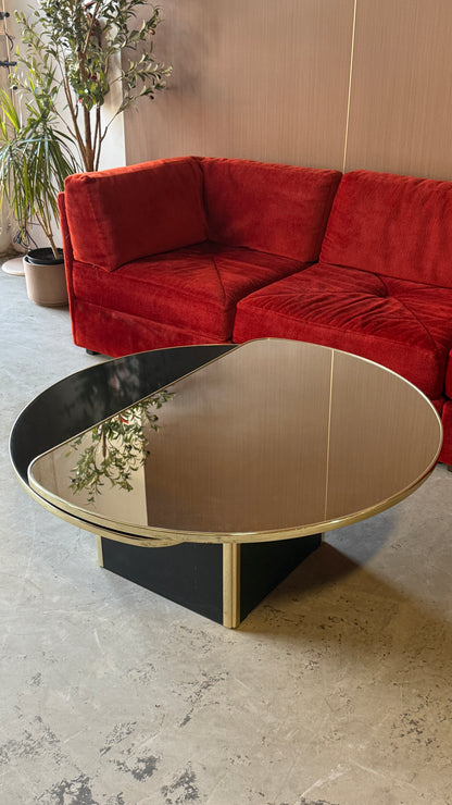 Vintage Rotating Brass & Glass Coffee Table