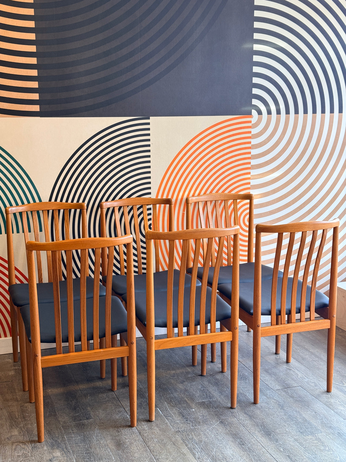 Set of 6 Teak Dining Chairs with Newly Upholstered Seats