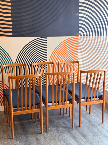 Set of 6 Teak Dining Chairs with Newly Upholstered Seats