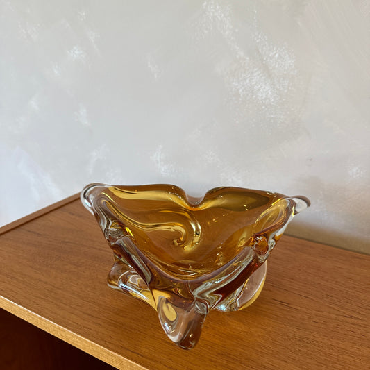 Vintage Chalet Triangular Glass  Ashtray/Decorative Bowl