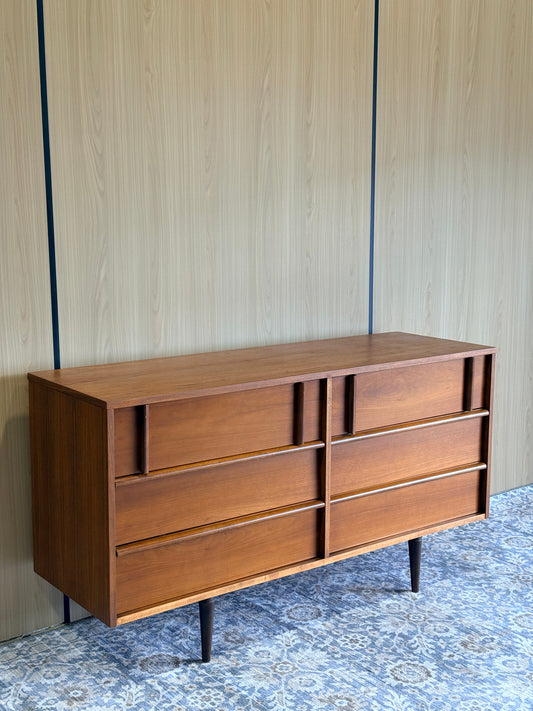 Vintage Walnut 6 Drawer Dresser