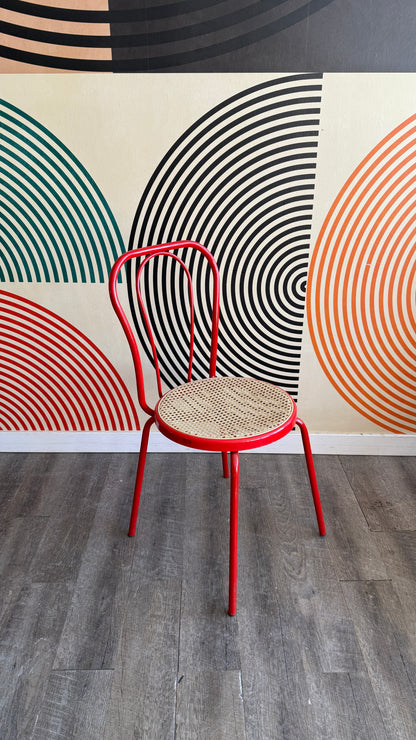 Vintage Red Bistro Chair with Plastic Cane Seat