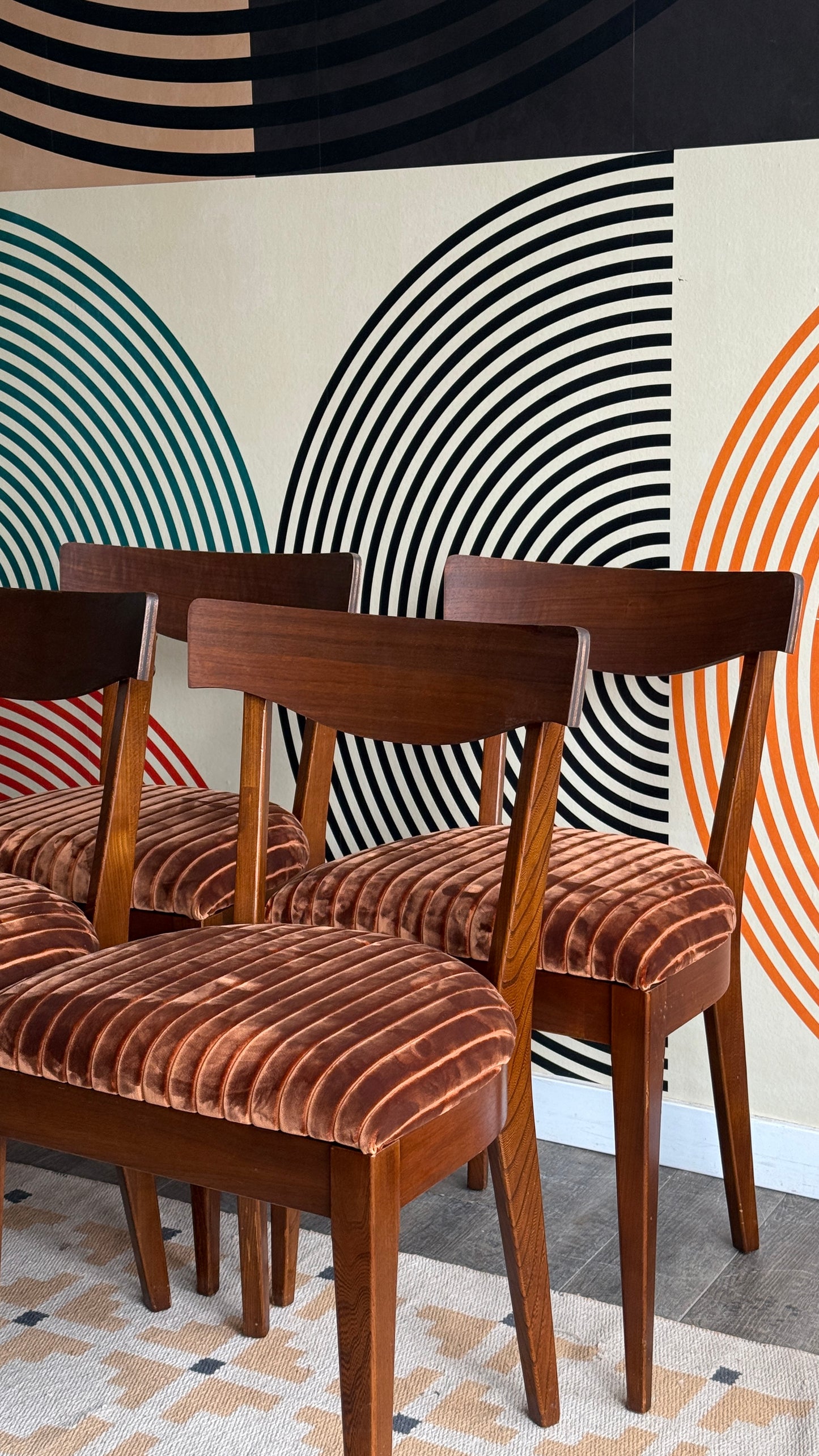 Set of 4 Vintage Walnut Dining Chairs (Reupholstered)