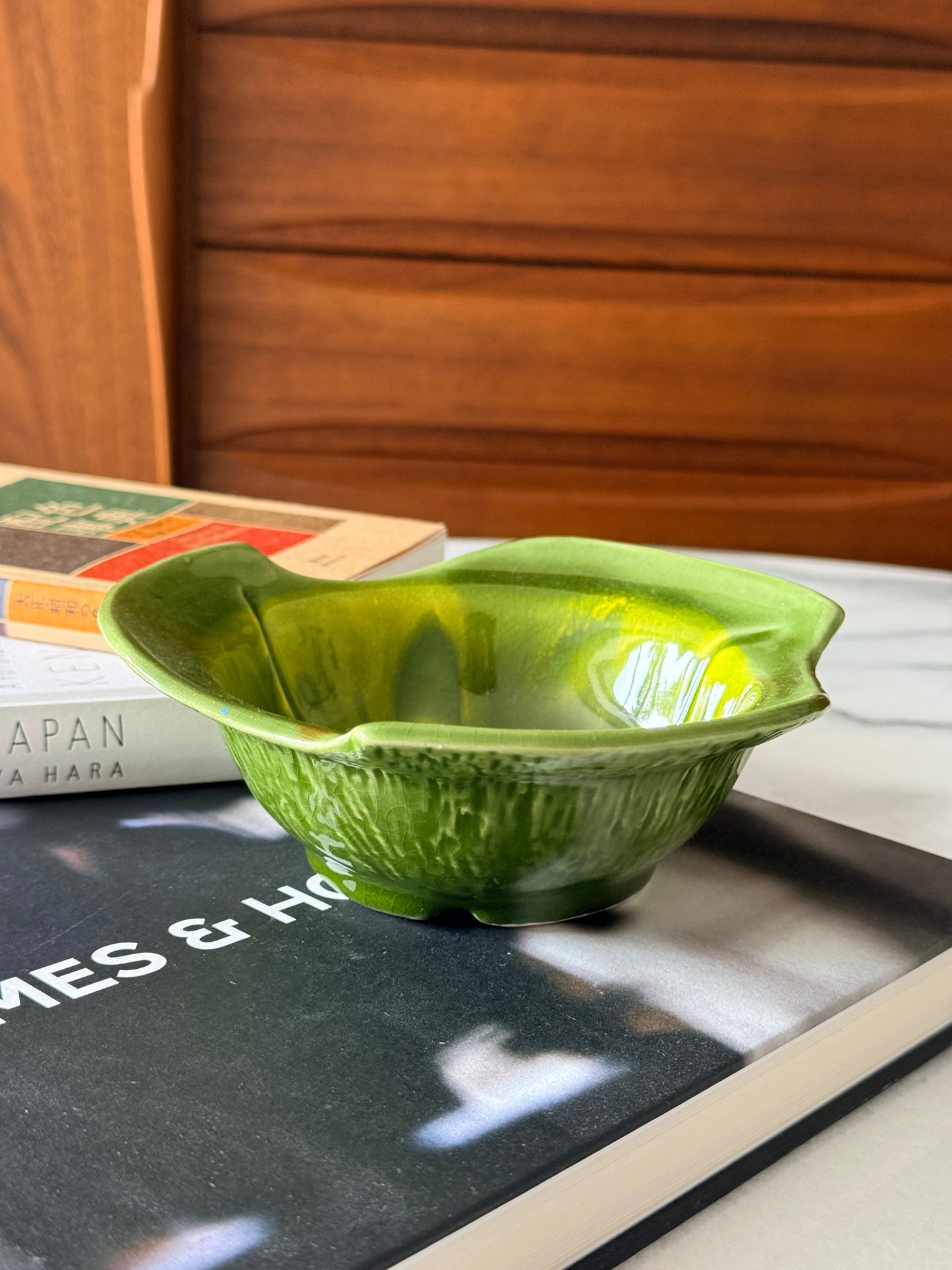 Vintage California Pottery Green and Yellow Bowl