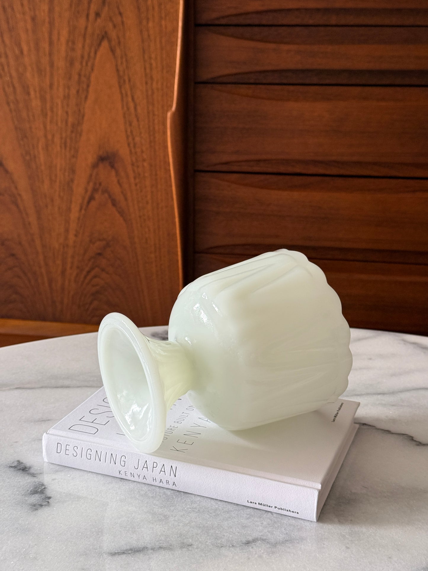 Vintage Compete Scalloped Milk Glass Vase