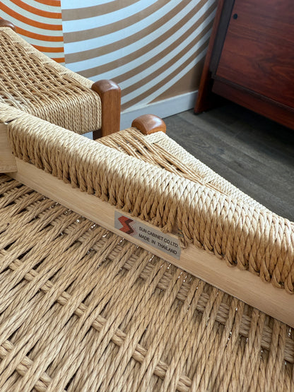 Vintage Teak and Papercord Stools by Sun Cabinet, Thailand