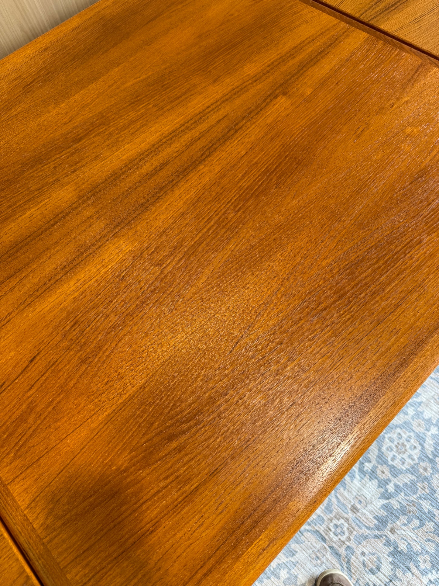 Refinished Rounded-Edge Square Teak Drop-Leaf Dining Table