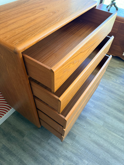 Vintage Teak 5 Drawer Tallboy Dresser