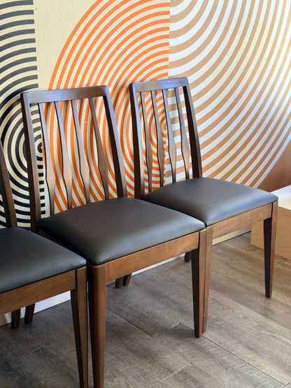Vintage Walnut Finish Dining Chairs with New Upholstery