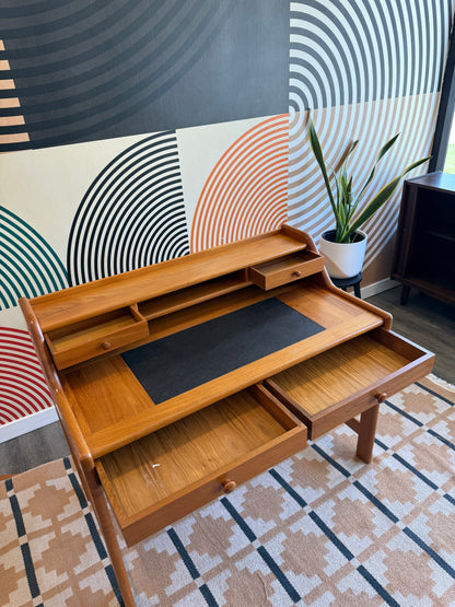 Danish Solid Teak Desk by John Mortensen for Dyrlund